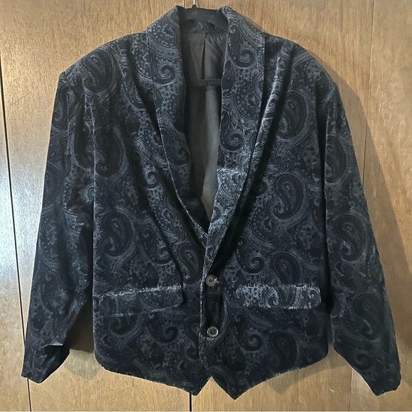 Vintage Le Chateau Evening Jacket Women's Black Velvet Paisley Button-Up Size M - Picture 2 of 7